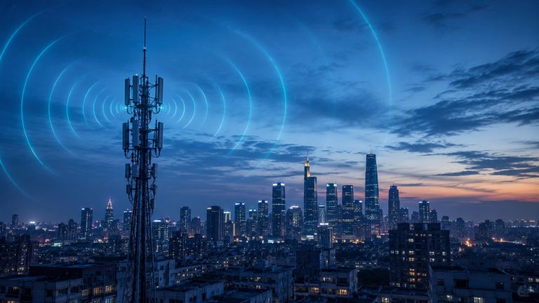 5G destekleyen telefonlar: şehirde baz istasyonu ve sinyal dalgaları