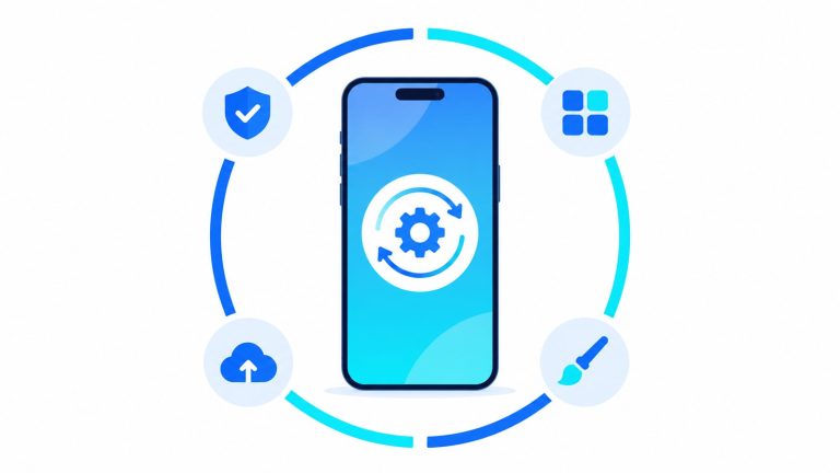Android 17 güncelleme halkası gösteren akıllı telefon