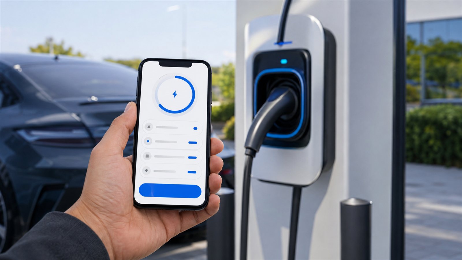 Elektrikli araç şarj ücreti gösteren istasyon mobil uygulaması