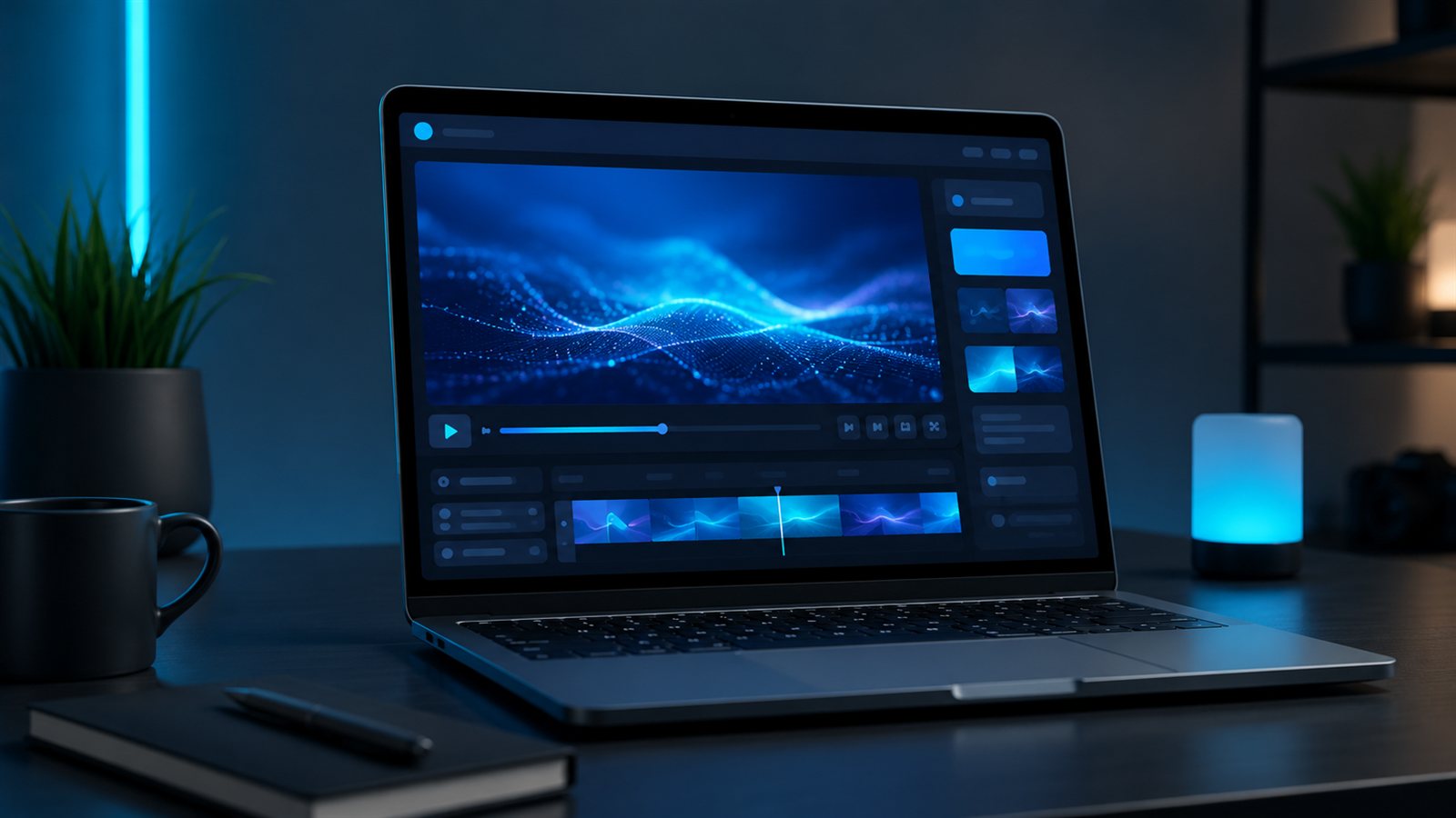 Yapay zeka ile video oluşturma aracının açık olduğu dizüstü bilgisayar