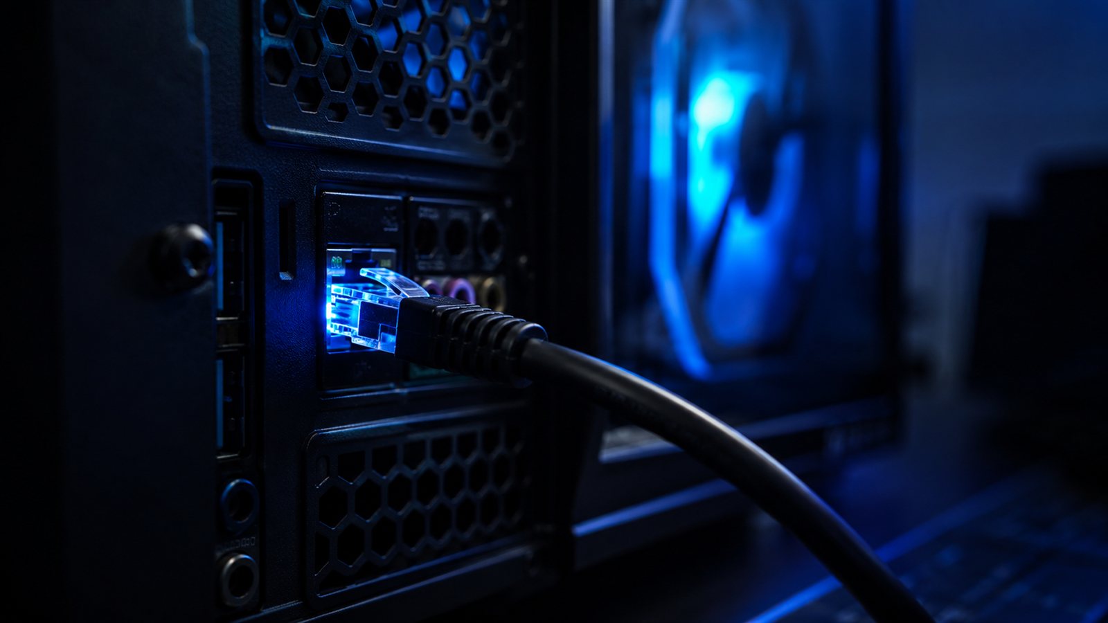 Ping düşürme için oyun bilgisayarına takılan Ethernet kablosu