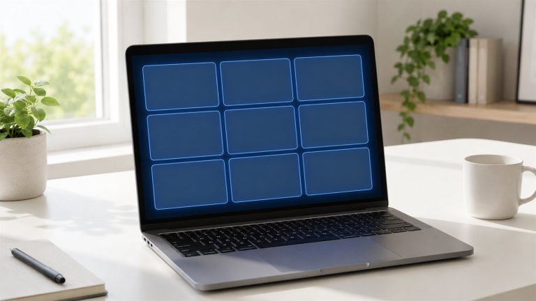 Google Meet toplantisi icin laptop ekraninda goruntulu gorusme izgarasi