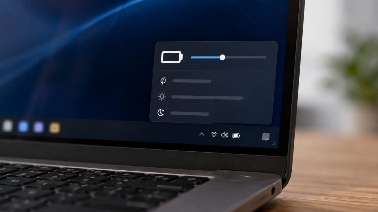 Laptop pil ömrü göstergesi: ekranda pil seviyesi ve güç ayarları