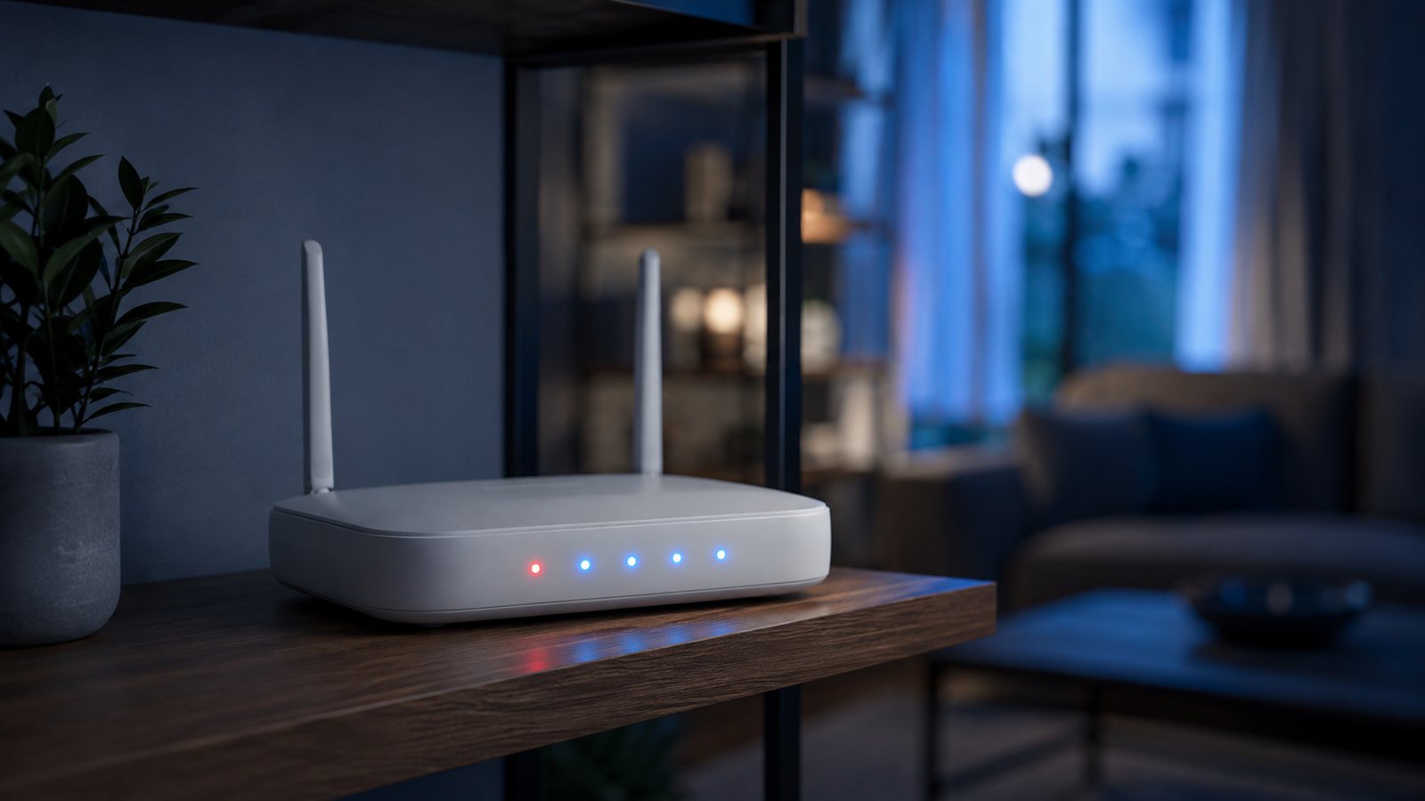 Modem ışığı kırmızı yanıyor uyarısını gösteren salondaki beyaz modem