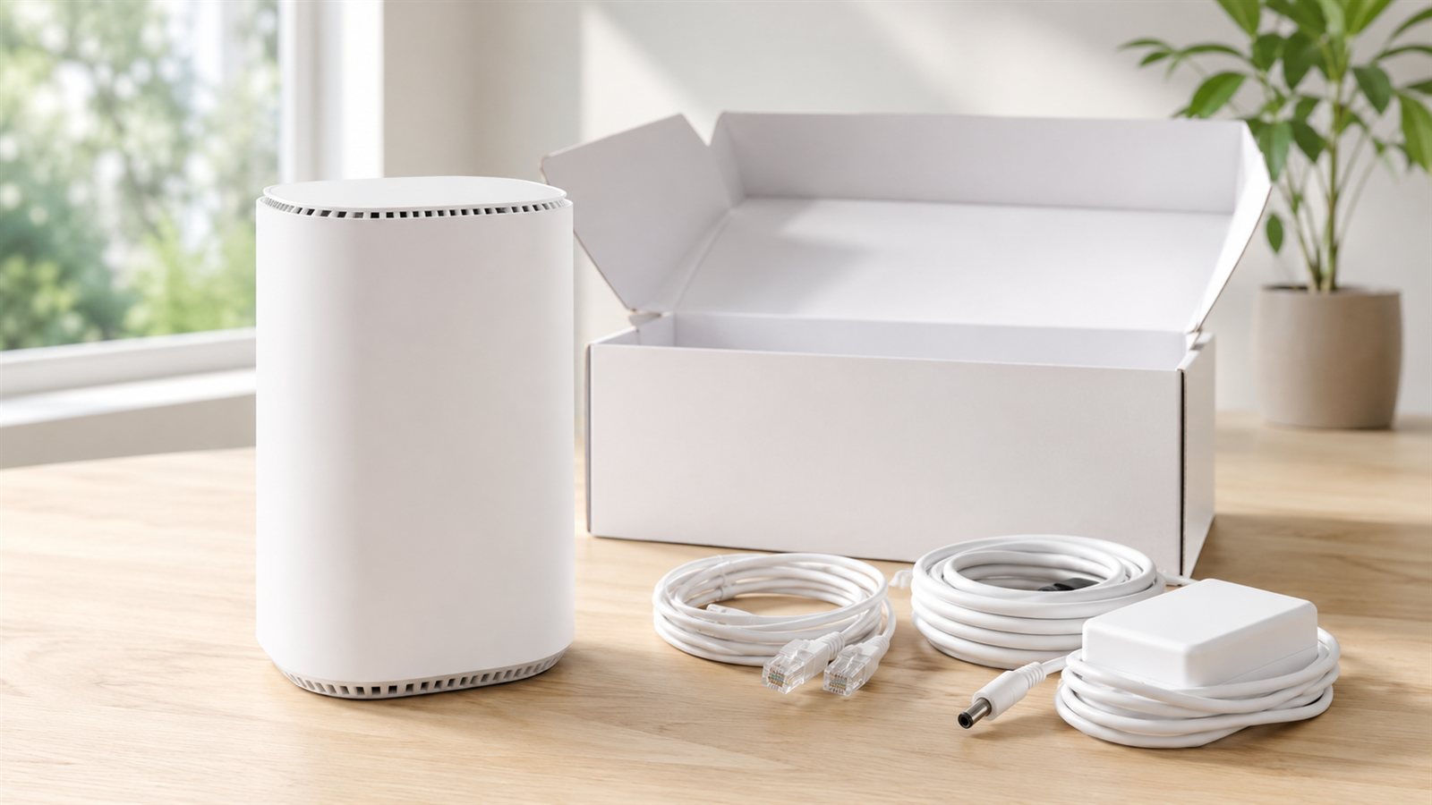 Modem kurulumu için kutusundan çıkarılmış modem ve kabloları