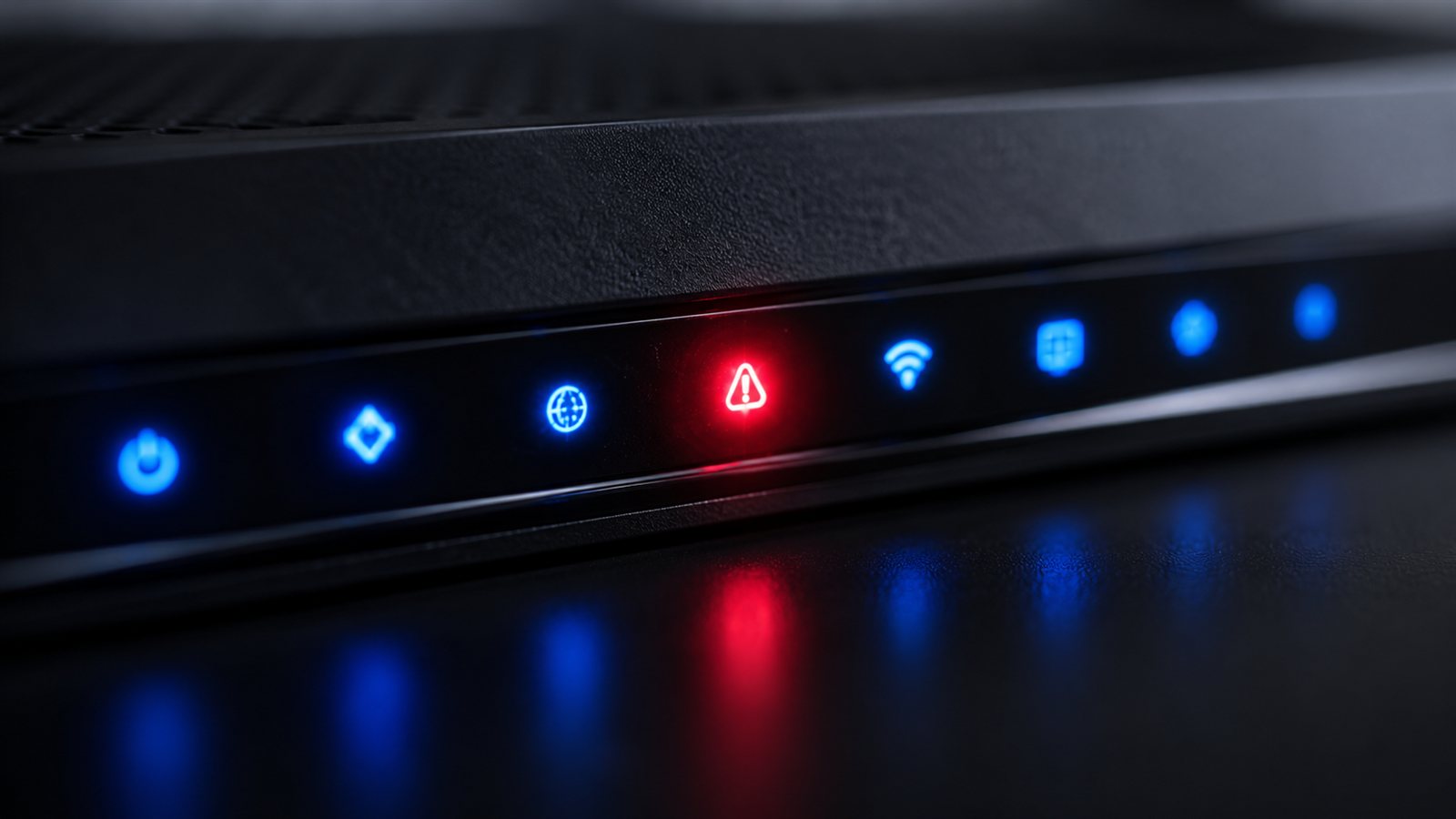 Modem ışığı kırmızı yanıyor durumunu gösteren gösterge panelinin yakın planı