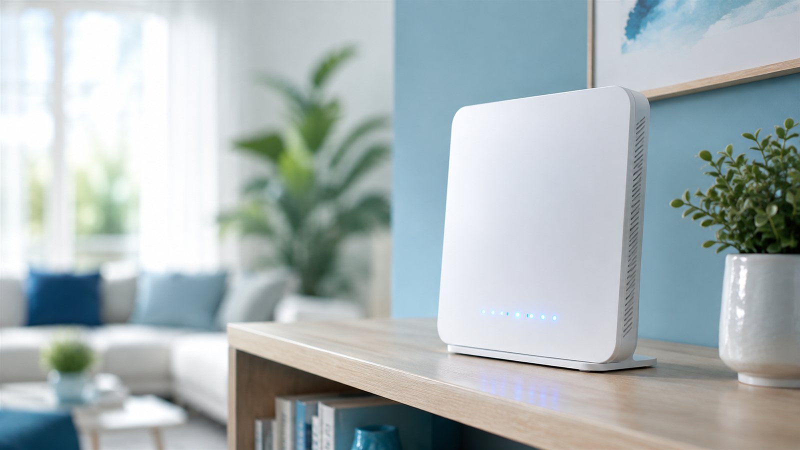 Modem resetleme öncesi rafta duran beyaz modem