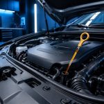Motor yağı seviyesi ölçülen açık kaputlu araç