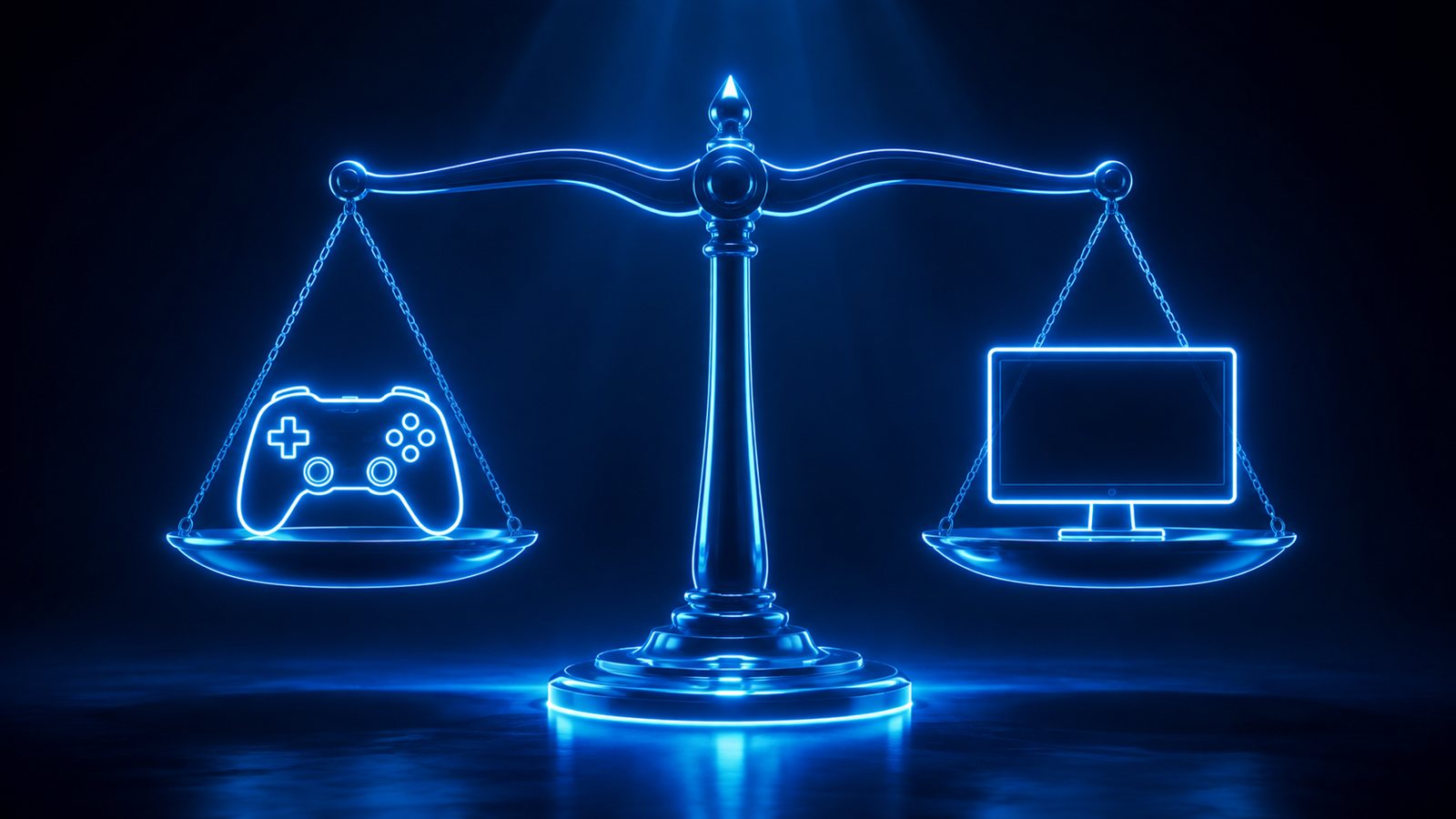 Kumanda ve monitor simgelerinin terazide karsilastirilmasi gorseli