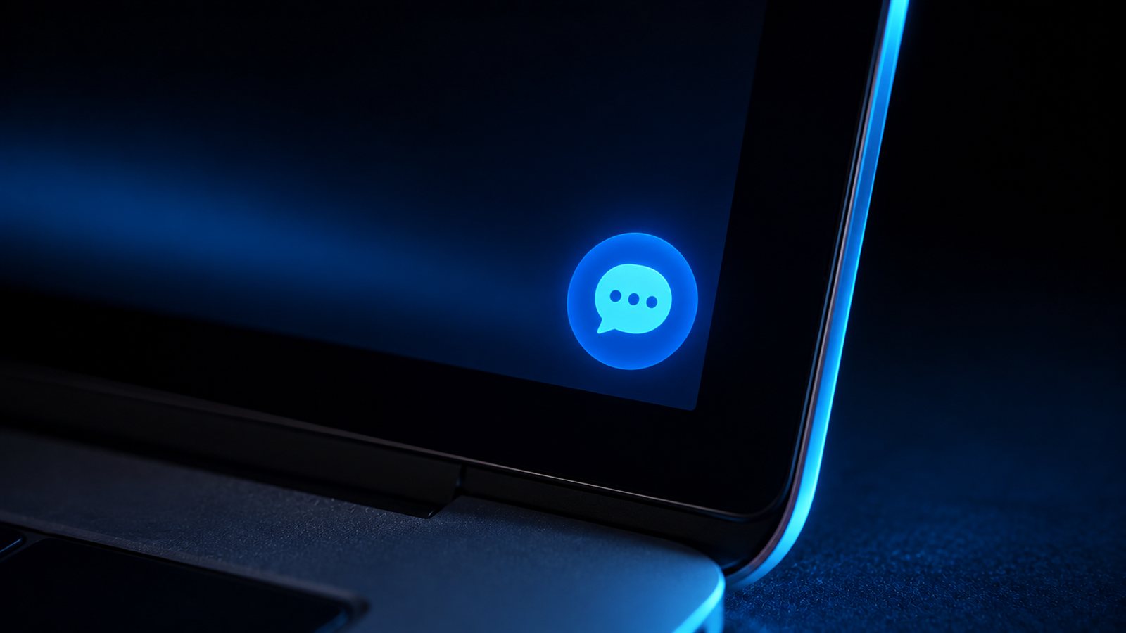 Laptop ekraninda parlayan sohbet balonu simgesi yakin cekim