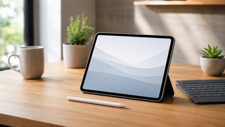 Tablet alırken dikkat edilecek özellikler: masada tablet, dijital kalem ve klavye