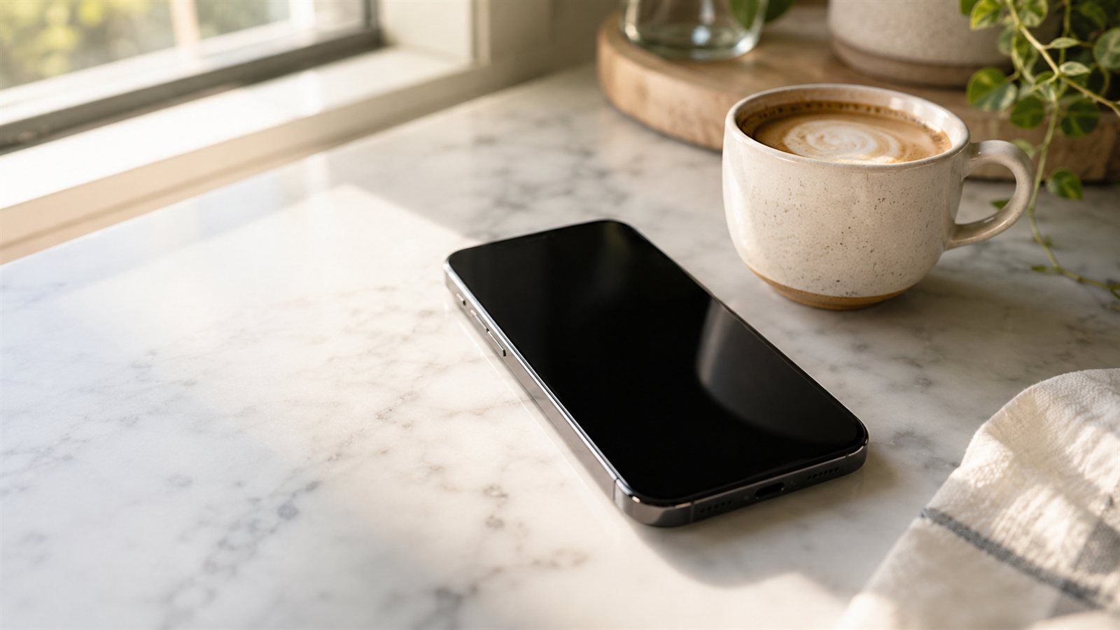Telefon depolama alani yetersiz uyarisi veren telefon mutfak tezgahinda