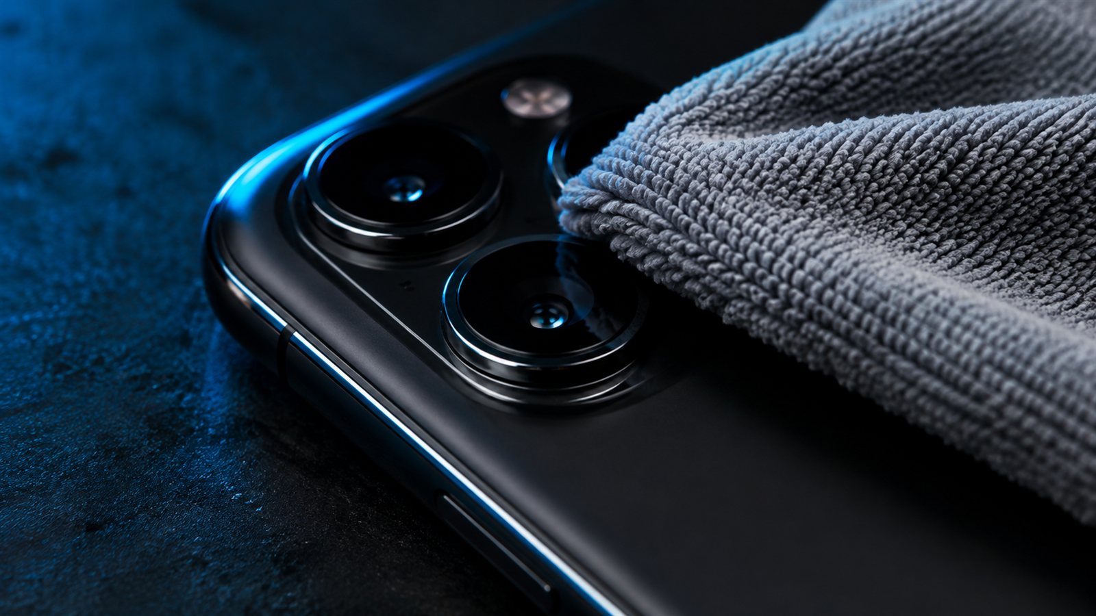 Telefon kamera lensinin mikrofiber bezle silinmesi yakin cekim