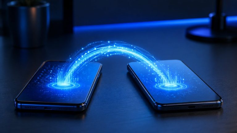 Telefon rehberi aktarma sırasında yan yana duran iki akıllı telefon