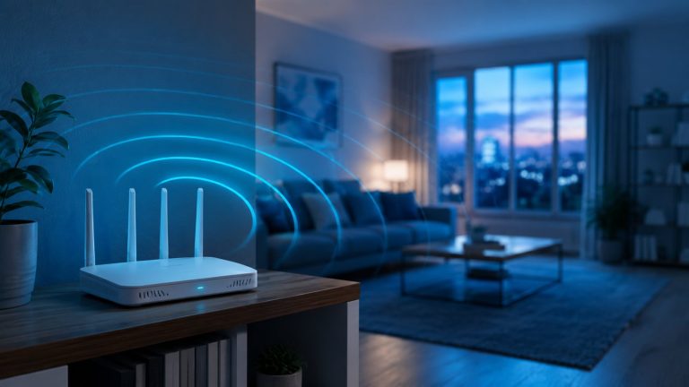 Wi-Fi çekmiyor sorununu anlatan salondaki modem ve zayıflayan sinyal dalgaları