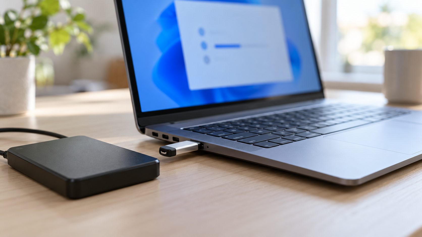 USB installation drive in a laptop, ready to reinstall Windows 11 after a failed reset